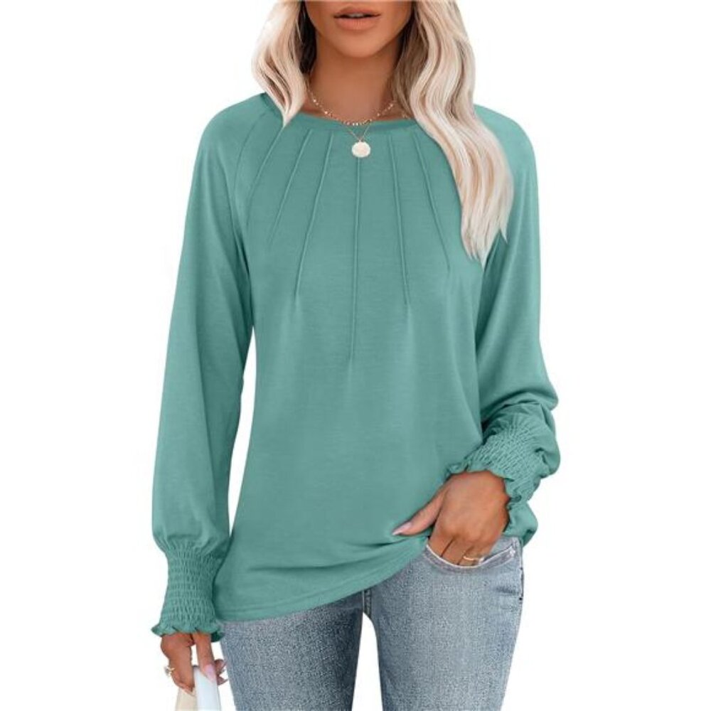 Long Sleeve Shirts for Women Fall Dressy Casual Tops Pleated
